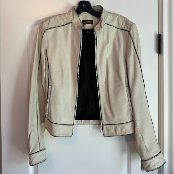 DANIER LEATHER cream leather jacket - Picture 1 of 7